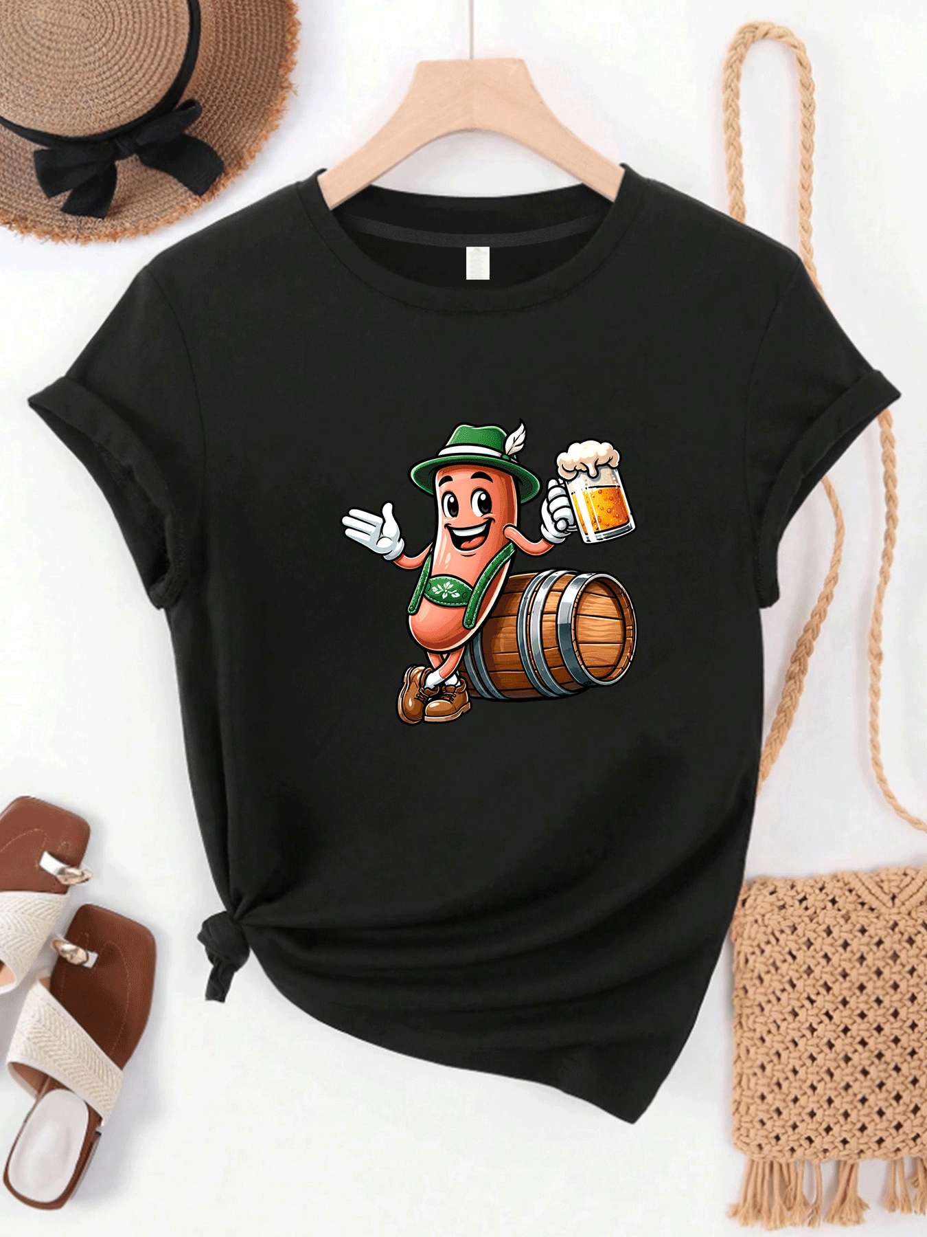 Wine Beer Festival - 【MYJ062655】Beer Festival dames T-shirt wijnvat klein
