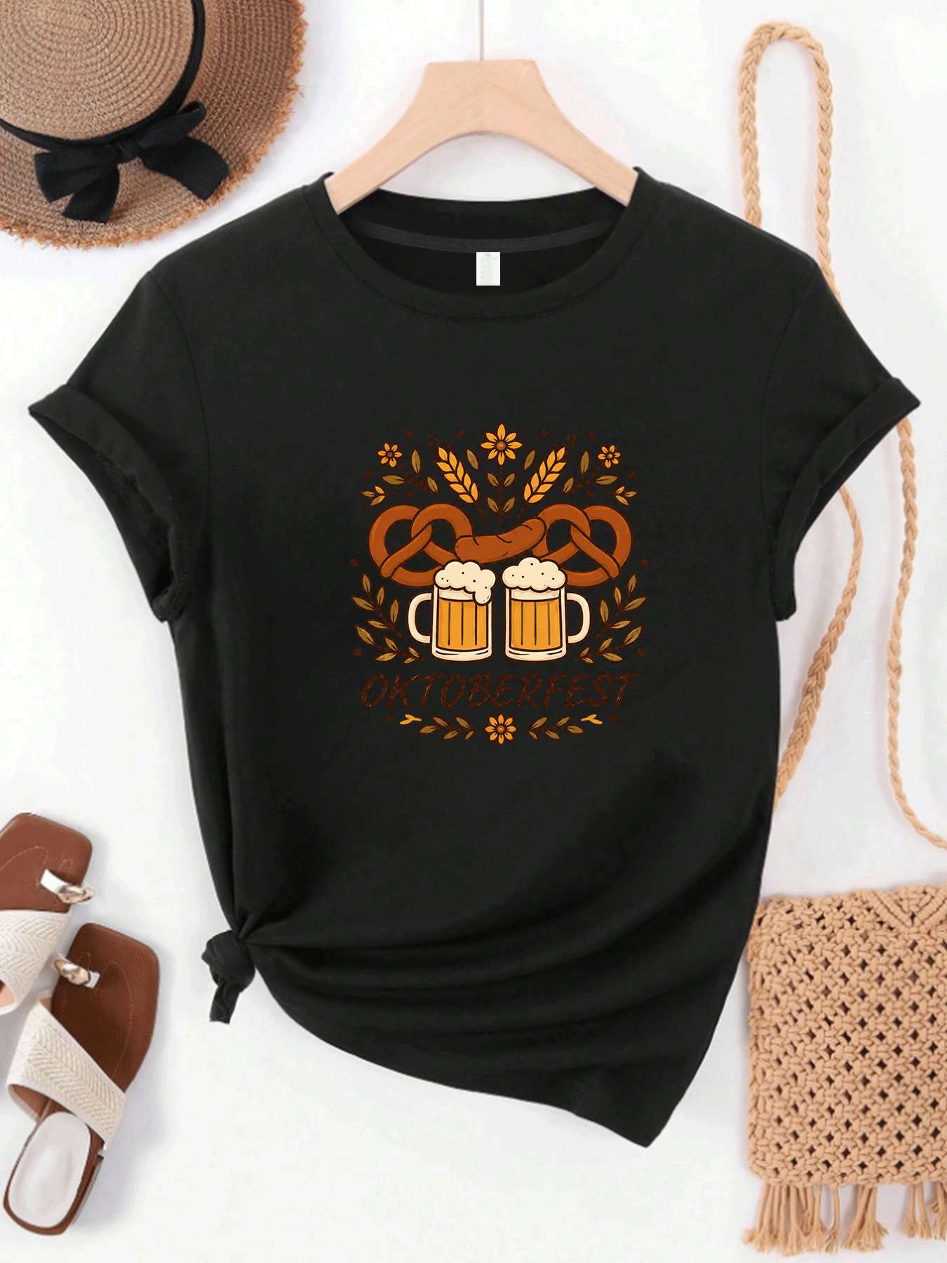 Wine Beer Festival - 【MYJ062633】Beer Festival dames T-shirt wijnset tekstpatroon
